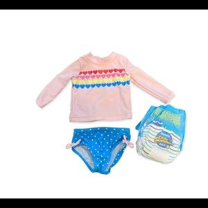 Girls 6M Swim top and bottoms w/3 swim diapers